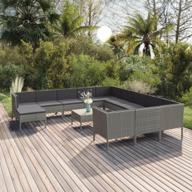 Set de muebles de jardín 13 pzas y cojines ratán sintético gris en Conjuntos de jardín | Comprar online en Foru.es