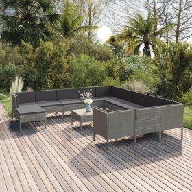 Set de muebles de jardín 13 pzas y cojines ratán sintético gris en Conjuntos de jardín | Comprar online en Foru.es