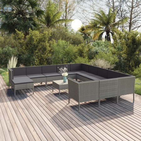Set de muebles de jardín 13 pzas y cojines ratán sintético gris en Conjuntos de jardín | Comprar online en Foru.es