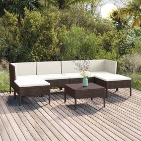 Set muebles de jardín 7 pzas y cojines ratán sintético marrón en Conjuntos de jardín | Comprar online en Foru.es