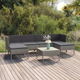 Set de muebles de jardín 7 pzas y cojines ratán sintético gris en Conjuntos de jardín | Comprar online en Foru.es