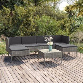 Set de muebles de jardín 7 pzas y cojines ratán sintético gris en Conjuntos de jardín | Comprar online en Foru.es
