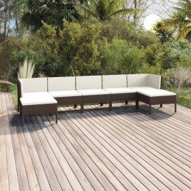 Set muebles de jardín 7 piezas cojines ratán sintético marrón en Conjuntos de jardín | Comprar online en Foru.es