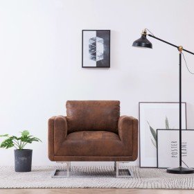 Sillón en forma de cubo de piel de ante artificial marrón en Sillones | Comprar online en Foru.es