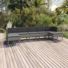 Set de muebles de jardín 7 pzas y cojines ratán sintético gris en Conjuntos de jardín | Comprar online en Foru.es