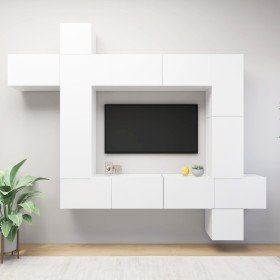 Set de mueble para TV de 9 piezas madera de ingeniería blanco en Muebles TV | Comprar online en Foru.es