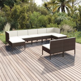 Set muebles de jardín 9 pzas y cojines ratán sintético marrón en Conjuntos de jardín | Comprar online en Foru.es