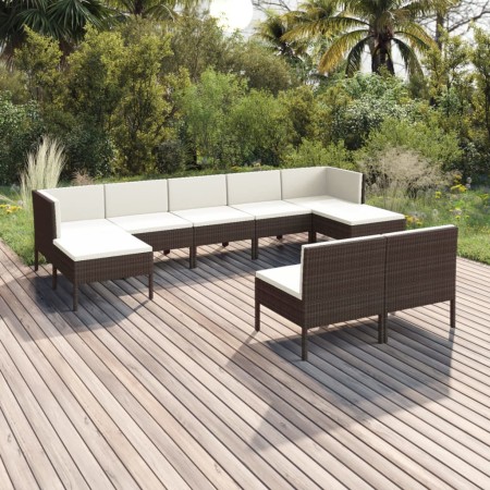 Set muebles de jardín 9 pzas y cojines ratán sintético marrón en Conjuntos de jardín | Comprar online en Foru.es