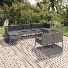 Set de muebles de jardín 9 pzas y cojines ratán sintético gris en Conjuntos de jardín | Comprar online en Foru.es