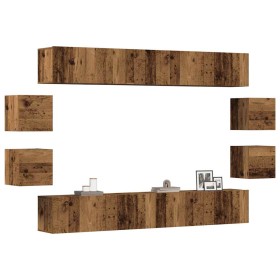 Conjunto de mueble de TV 8 piezas montado la pared madera vieja en Muebles TV | Comprar online en Foru.es