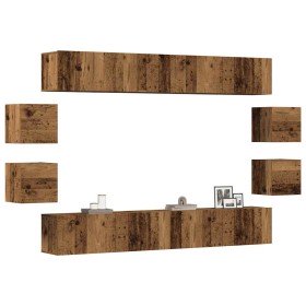 Conjunto de mueble de TV 8 piezas montado la pared madera vieja en Muebles TV | Comprar online en Foru.es