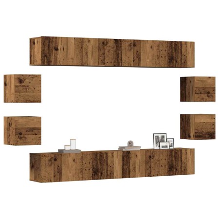 Conjunto de mueble de TV 8 piezas montado la pared madera vieja en Muebles TV | Comprar online en Foru.es