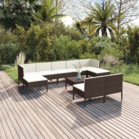Set muebles de jardín 10 pzas y cojines ratán sintético marrón en Conjuntos de jardín | Comprar online en Foru.es