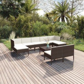 Set muebles de jardín 10 pzas y cojines ratán sintético marrón en Conjuntos de jardín | Comprar online en Foru.es