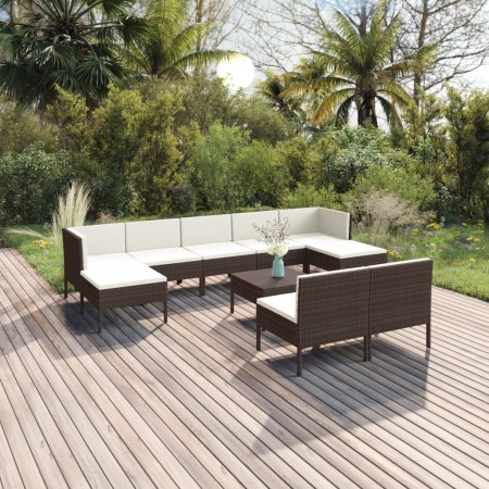 Set muebles de jardín 10 pzas y cojines ratán sintético marrón en Conjuntos de jardín | Comprar online en Foru.es