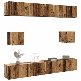 Conjunto de mueble de TV 6 piezas montado la pared madera vieja en Muebles TV | Comprar online en Foru.es