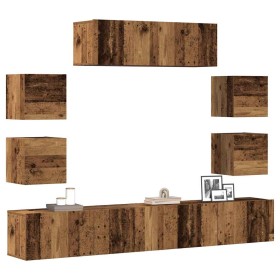 Conjunto de mueble de TV 7 piezas montado la pared madera vieja en Muebles TV | Comprar online en Foru.es