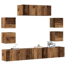 Conjunto de mueble de TV 7 piezas montado la pared madera vieja en Muebles TV | Comprar online en Foru.es