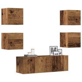 Conjunto de mueble de TV 5 piezas montado la pared madera vieja en Muebles TV | Comprar online en Foru.es