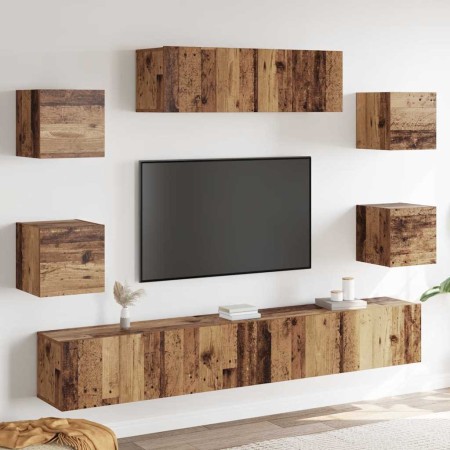 Conjunto de mueble de TV 7 piezas montado la pared madera vieja en Muebles TV | Comprar online en Foru.es
