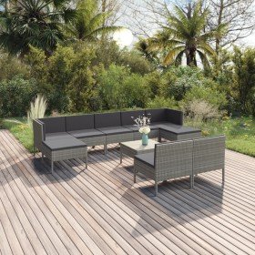 Set de muebles de jardín 10 pzas y cojines ratán sintético gris en Conjuntos de jardín | Comprar online en Foru.es