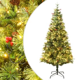 Árbol de Navidad con luces y piñas PVC PE verde 195 cm en Decoración Festiva y Estacional | Comprar online en Foru.es