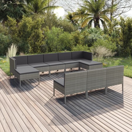 Set de muebles de jardín 10 pzas y cojines ratán sintético gris en Conjuntos de jardín | Comprar online en Foru.es
