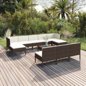 Set muebles de jardín 11 pzas y cojines ratán sintético marrón en Conjuntos de jardín | Comprar online en Foru.es