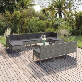 Set de muebles de jardín 11 pzas y cojines ratán sintético gris en Conjuntos de jardín | Comprar online en Foru.es
