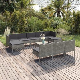 Set de muebles de jardín 11 pzas y cojines ratán sintético gris en Conjuntos de jardín | Comprar online en Foru.es