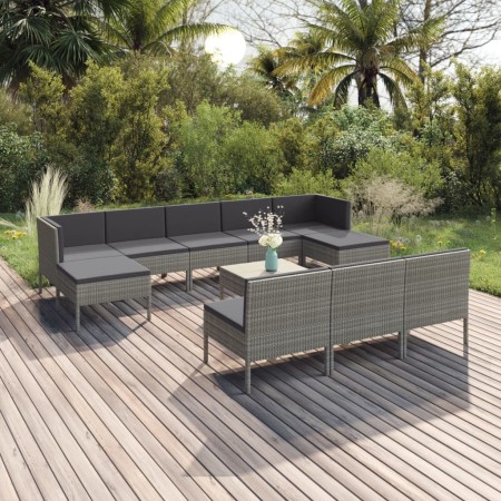 Set de muebles de jardín 11 pzas y cojines ratán sintético gris en Conjuntos de jardín | Comprar online en Foru.es