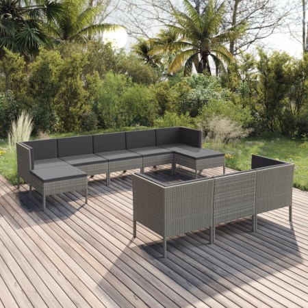 Set de muebles de jardín 10 pzas y cojines ratán sintético gris en Conjuntos de jardín | Comprar online en Foru.es