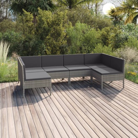 Set de muebles de jardín 6 pzas y cojines ratán sintético gris en Conjuntos de jardín | Comprar online en Foru.es