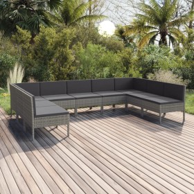Set de muebles de jardín 9 pzas y cojines ratán sintético gris en Conjuntos de jardín | Comprar online en Foru.es