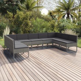 Set de muebles de jardín 9 pzas y cojines ratán sintético gris en Conjuntos de jardín | Comprar online en Foru.es