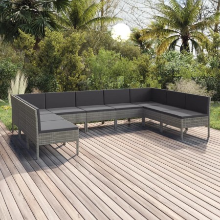 Set de muebles de jardín 9 pzas y cojines ratán sintético gris en Conjuntos de jardín | Comprar online en Foru.es
