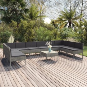 Set de muebles de jardín 11 pzas y cojines ratán sintético gris en Conjuntos de jardín | Comprar online en Foru.es