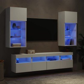 Muebles de TV de pared con LED 5 pzas madera ingeniería blanco en Muebles TV | Comprar online en Foru.es