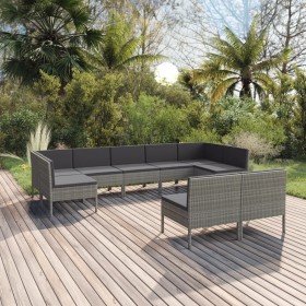 Set de muebles de jardín 9 pzas y cojines ratán sintético gris en Conjuntos de jardín | Comprar online en Foru.es