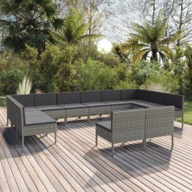 Set de muebles de jardín 12 pzas y cojines ratán sintético gris en Conjuntos de jardín | Comprar online en Foru.es