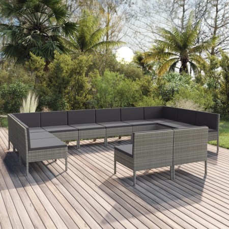 Set de muebles de jardín 12 pzas y cojines ratán sintético gris en Conjuntos de jardín | Comprar online en Foru.es
