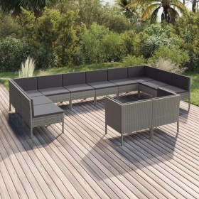 Set de muebles de jardín 12 pzas y cojines ratán sintético gris en Conjuntos de jardín | Comprar online en Foru.es