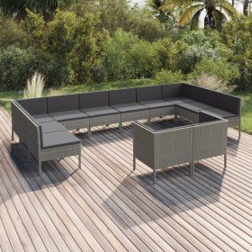 Set de muebles de jardín 12 pzas y cojines ratán sintético gris en Conjuntos de jardín | Comprar online en Foru.es