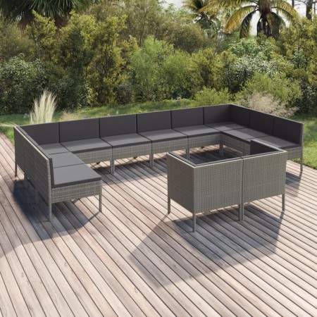 Set de muebles de jardín 12 pzas y cojines ratán sintético gris en Conjuntos de jardín | Comprar online en Foru.es