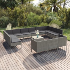 Set de muebles de jardín 14 pzas y cojines ratán sintético gris en Conjuntos de jardín | Comprar online en Foru.es