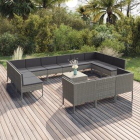 Set de muebles de jardín 14 pzas y cojines ratán sintético gris en Conjuntos de jardín | Comprar online en Foru.es