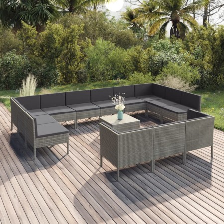 Set de muebles de jardín 14 pzas y cojines ratán sintético gris en Conjuntos de jardín | Comprar online en Foru.es