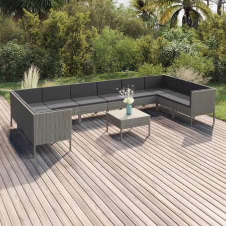 Set de muebles de jardín 11 pzas y cojines ratán sintético gris en Conjuntos de jardín | Comprar online en Foru.es