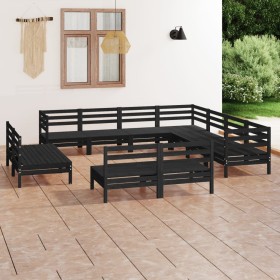 Juego de muebles de jardín 11 pzas madera maciza de pino negro en Conjuntos de jardín | Comprar online en Foru.es
