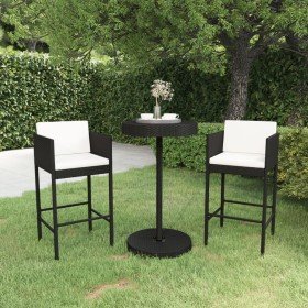 Set muebles bar jardín 3 piezas y cojines ratán sintético negro en Conjuntos de jardín | Comprar online en Foru.es